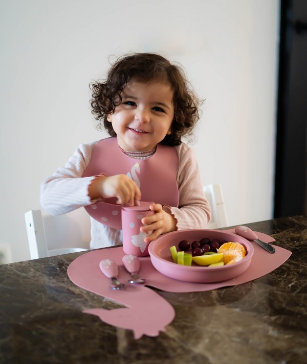 Nattou Silicone Tableware for Kids, Non-Slip Bowl Spoon, BPA Free, Silicone, Pink/Purple