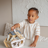 By playing with this wooden Noah's Ark the child will learn the historical story of the Ark. The set includes 22 animals, Noah and his wife. 🌊